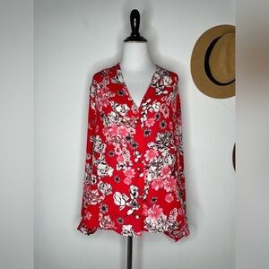 Rose + Olive Red White Pink Floral Top